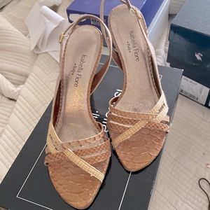 Isabella Fiore gold and beige heels .